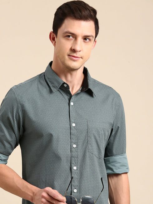 Green Printed Full Sleeves Shirt